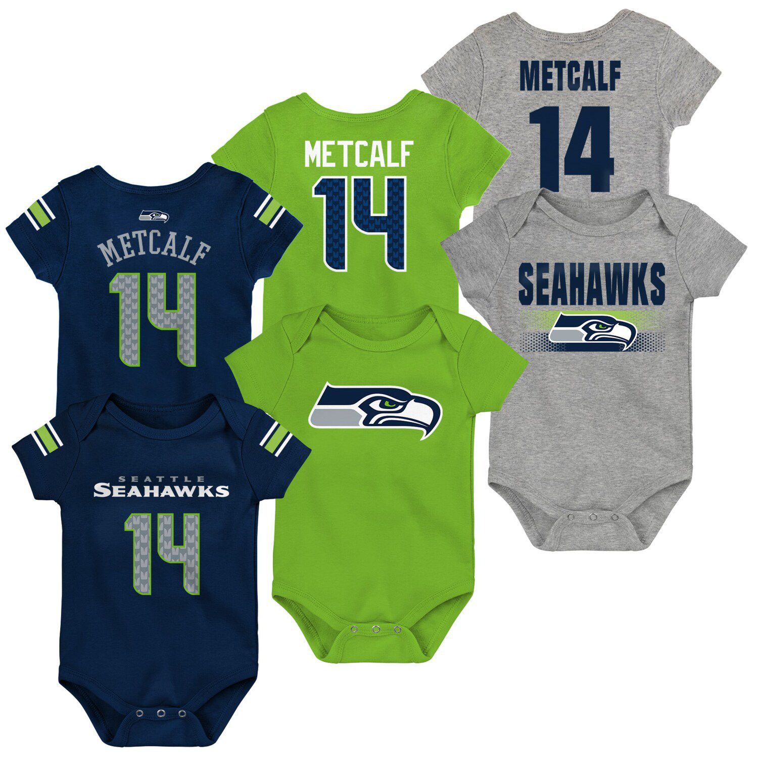 Seattle Seahawks Girls Newborn Two-Pack Touchdown Bodysuit Set - Neon  Green/Navy