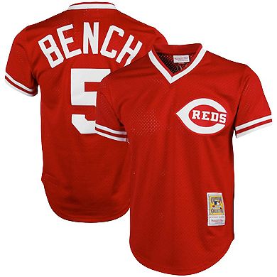 Men's Mitchell & Ness Johnny Bench Red Cincinnati Reds Cooperstown Collection Big & Tall Mesh Batting Practice Jersey