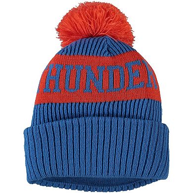 Youth New Era Blue Oklahoma City Thunder Sport Cuffed Knit Hat with Pom