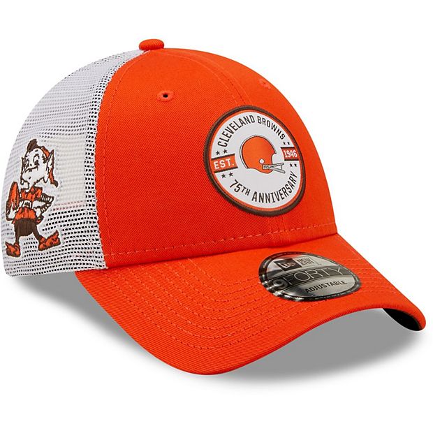 Men's New Era Orange/White Cleveland Browns Retro Logo 75th Anniversary  Trucker 9FORTY Snapback Hat