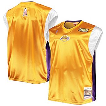 Men's Mitchell & Ness Gold/Purple Los Angeles Lakers Hardwood Classics Big & Tall On-Court Shooting V-Neck Shirt