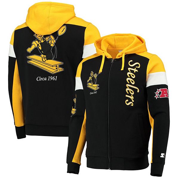 Men's Pittsburgh Steelers Starter Black/Gold Logo Extreme Full-Zip Hoodie