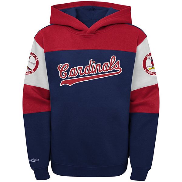 Youth St. Louis Cardinals Mitchell & Ness Red/Navy Overtime Pullover Hoodie
