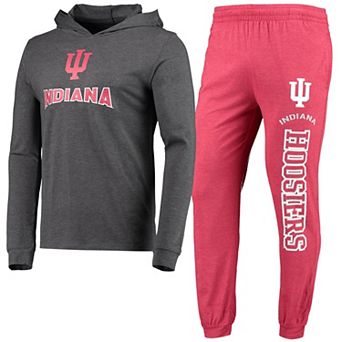Men's Concepts Sport Heathered Crimson/Heathered Charcoal Indiana Hoosiers Meter Long Sleeve Hoodie T-Shirt & Jogger Pants Set