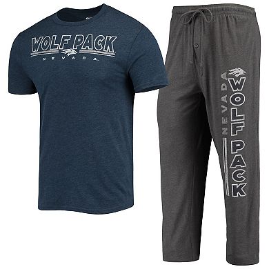 Men's Concepts Sport Heathered Charcoal/Navy Nevada Wolf Pack Meter T-Shirt & Pants Sleep Set