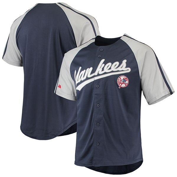 Men's New York Yankees Cutter & Buck Navy Big & Tall Stretch Oxford Striped  Long Sleeve Button-Down Shirt