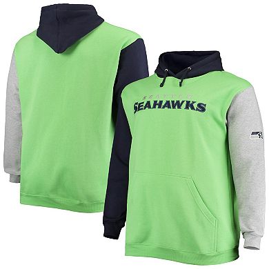 Men's College Navy/Neon Green Seattle Seahawks Big & Tall Pullover Hoodie