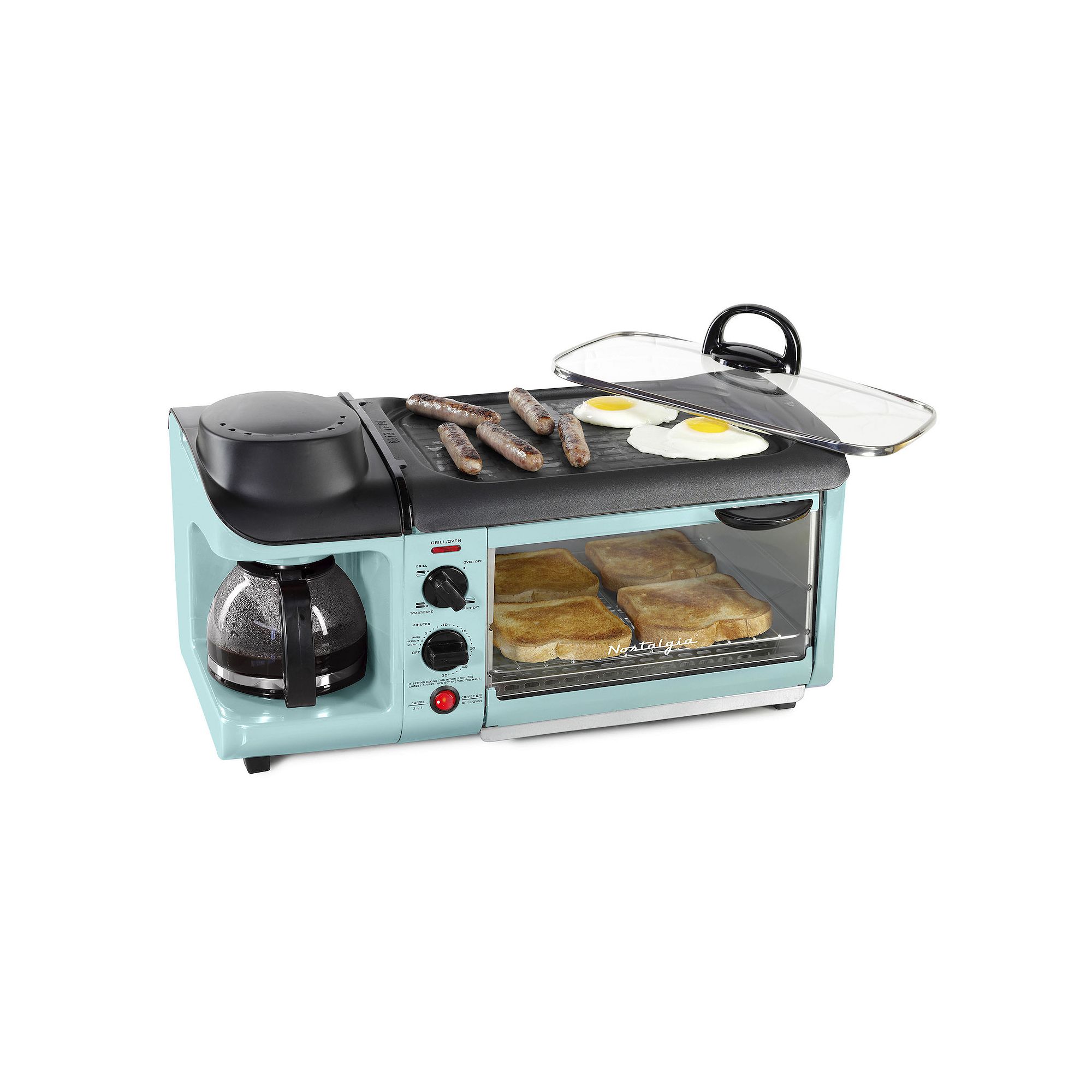 Nostalgia Electrics Retro Family-Size 3-in-1 Breakfast Station, Blue
