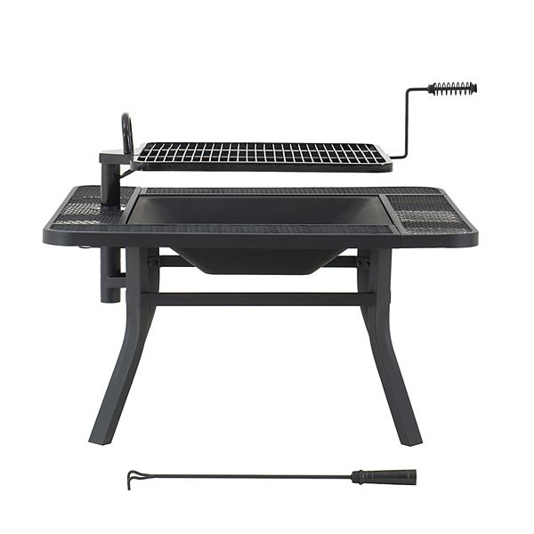 Sunjoy 38 Inch Grill Fire Pit for Outside, Outdoor Wood Burning Firepit