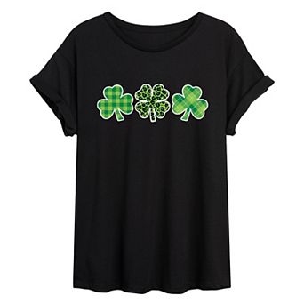 Juniors' Patterned Shamrocks Oversized Tee