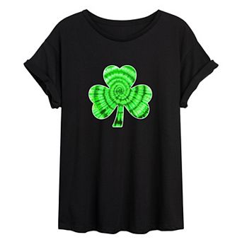 Juniors' Tie Dye Shamrock Oversized Tee