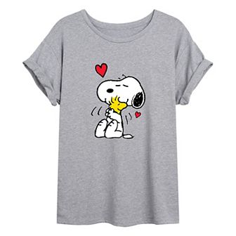Juniors' Peanuts Snoopy Hug Oversized Tee