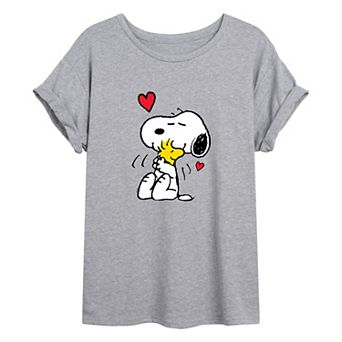 Juniors' Peanuts Snoopy Hug Oversized Tee