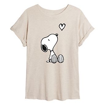 Juniors' Peanuts Snoopy Heart Oversized Tee