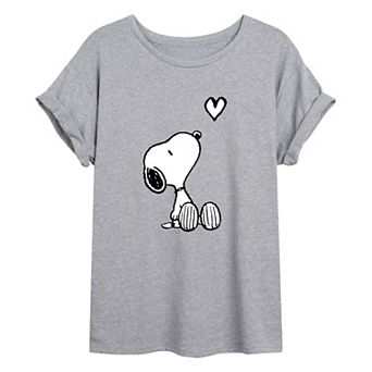 Juniors' Peanuts Snoopy Heart Oversized Tee