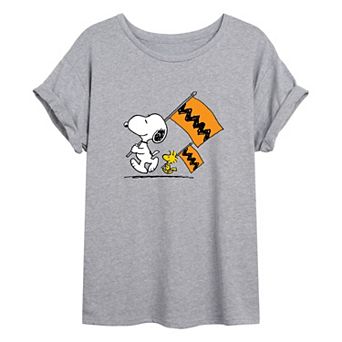 Juniors' Peanuts Flags Oversized Tee