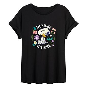 Juniors' Peanuts Spring "Nurture Nature" Snoopy Oversized Tee