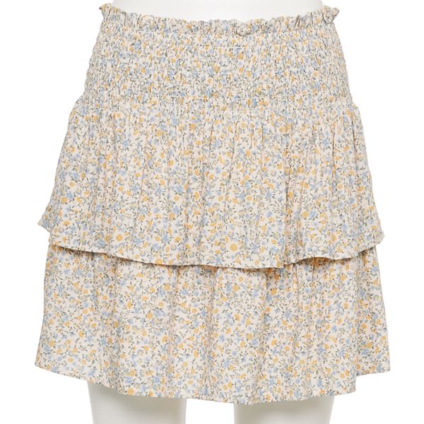 Juniors' WallFlower Smocked Waist Floral Tiered Skirt