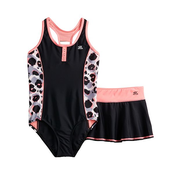 Girls 7-16 ZeroXposur Jungle Kitten One Piece Swimsuit & Skirt Cover Up Set