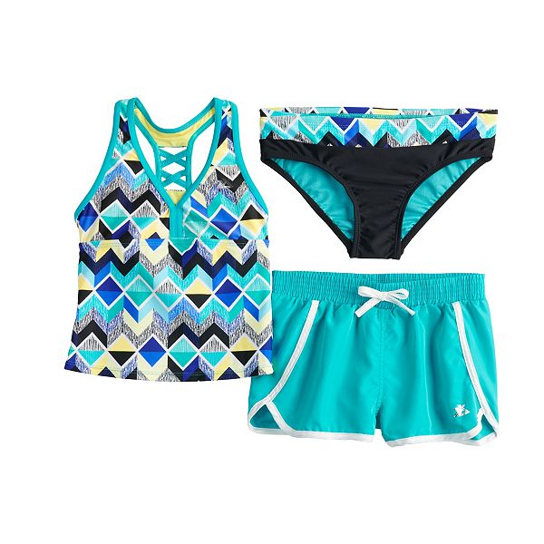 Girls 7-16 ZeroXposur Patterned Tankini Swimsuit & Shorts Cover Up Set