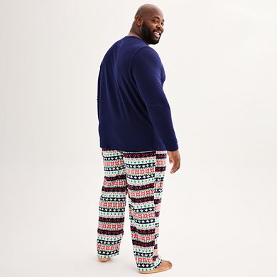 Big & Tall Jammies For Your Families® Christmas Morning Henley Top & Fairisle Fleece Bottoms Pajama Set