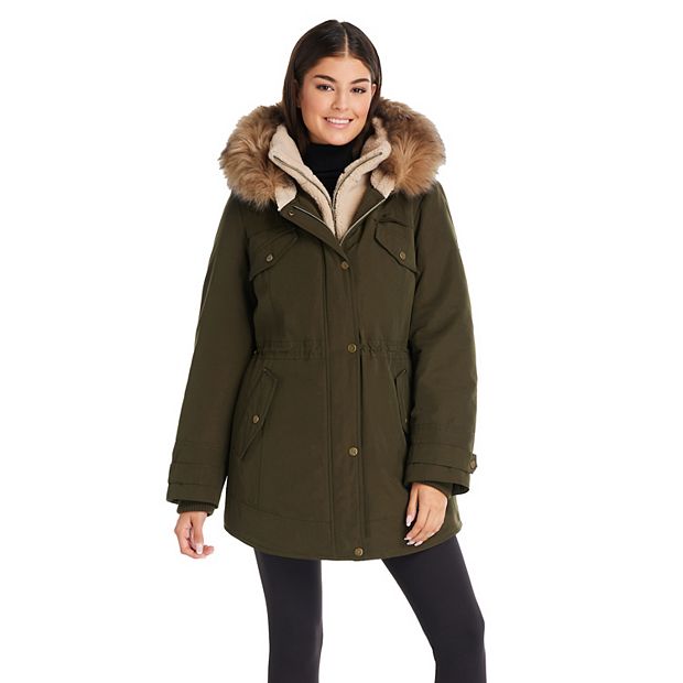 Levi's Women's Size Medium Sherpa Lined Parka Green Jacket Faux Fur Trimmed  Hood