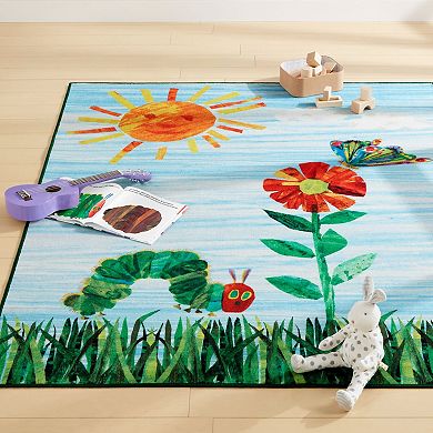 Eric Carle "The Very Hungry Caterpillar" Elementary Sun Scene Machine Washable Kids Area Rug