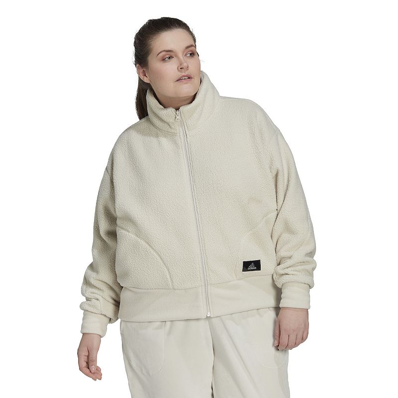 Plus Size adidas Holiday Fleece Jacket, Womens, Size: 1XL, Lt Beige