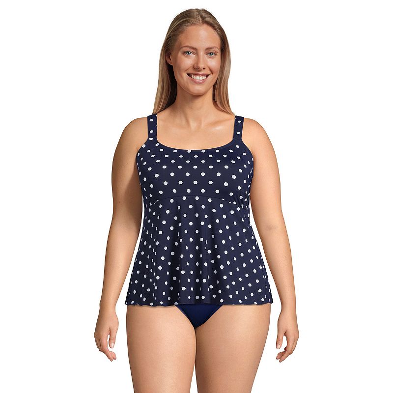 Plus Size Lands' End Flutter Empire Waist Comfort Strap Tankini Swimsuit Top, Women's, Size: 3XL, Deep  Polka Dot