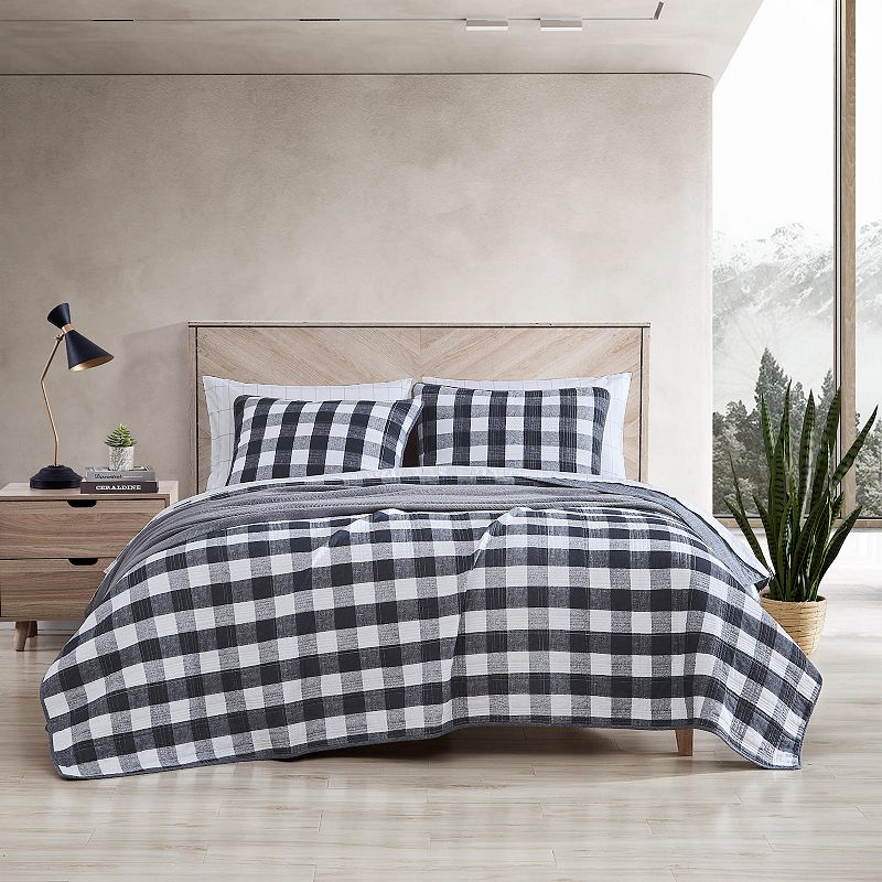 Eddie Bauer Lakehouse Plaid Quilt Set with Shams, Grey, Full/Queen