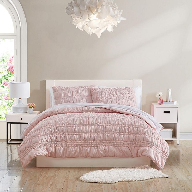 Poppy & Fritz Scrunch Stripe Quilt Set with Shams, Pink, Full/Queen