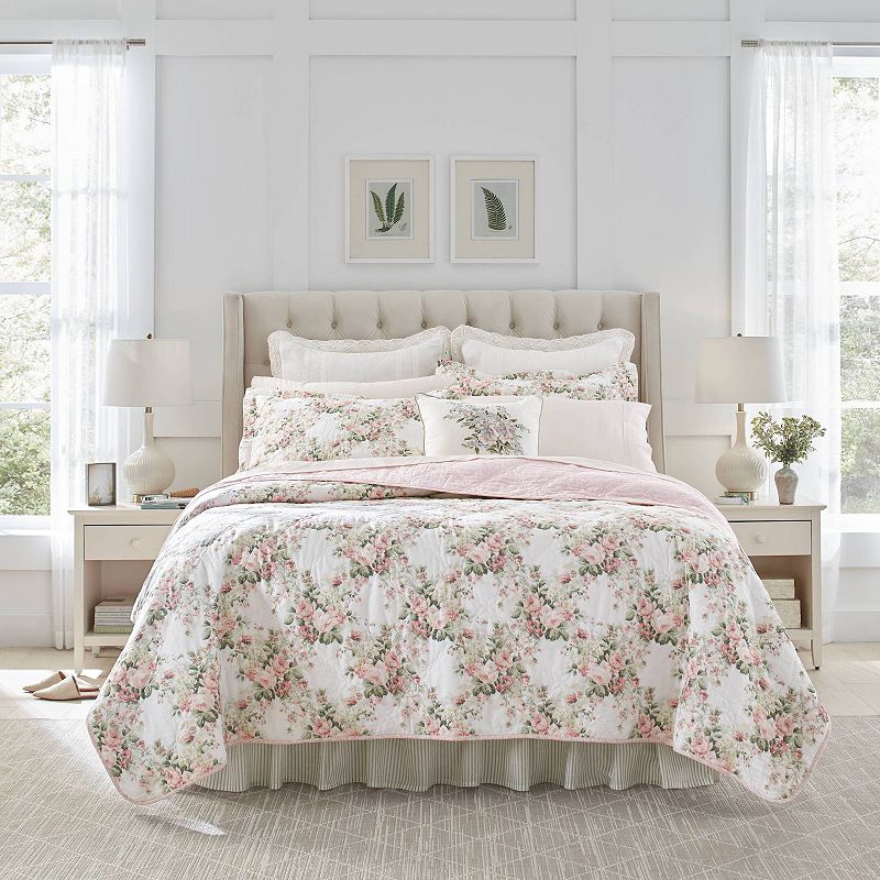 Laura Ashley Joyce Quilt Set with Shams, Pink, Full/Queen
