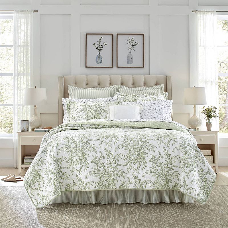 Laura Ashley Bedford Quilt Set with Shams, Green, Twin