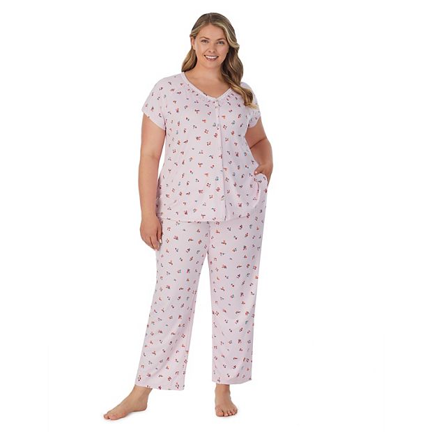 Plus Size Button-Front Top and Pants Pajama Set