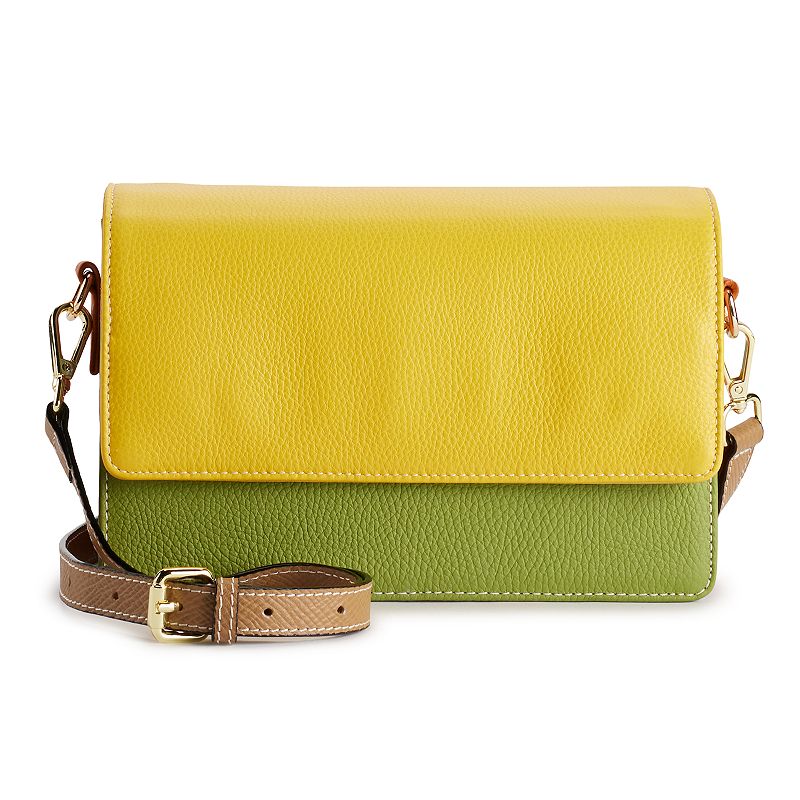 AmeriLeather Wilma Leather Crossbody Bag, Yellow Lime