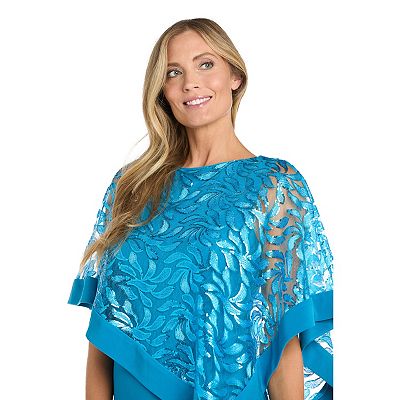 sequin poncho dress R & M Richards Women's Short Leaf Sequined Poncho Dress, Turquoise, 6