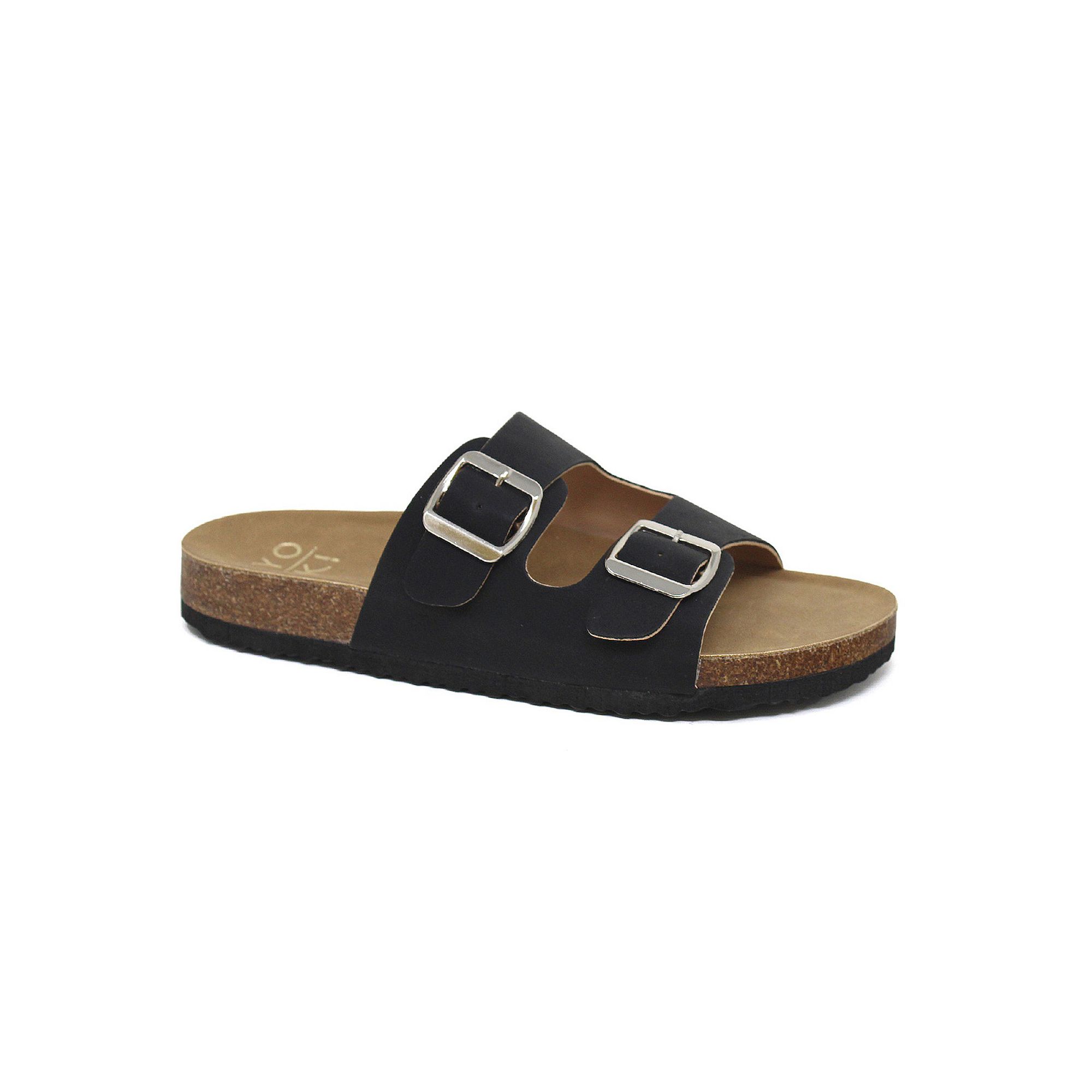 Yoki Gian 91 Womens Double Buckle Slide Sandals, Size: 6, Black
