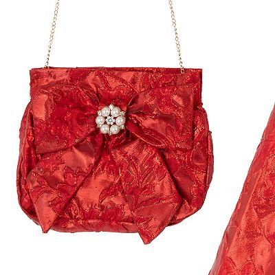 Girls 7-14 Rare Editions Metallic Brocade 2 pc Flutter Sleeve Shirred Dress  & Matching Purse Set