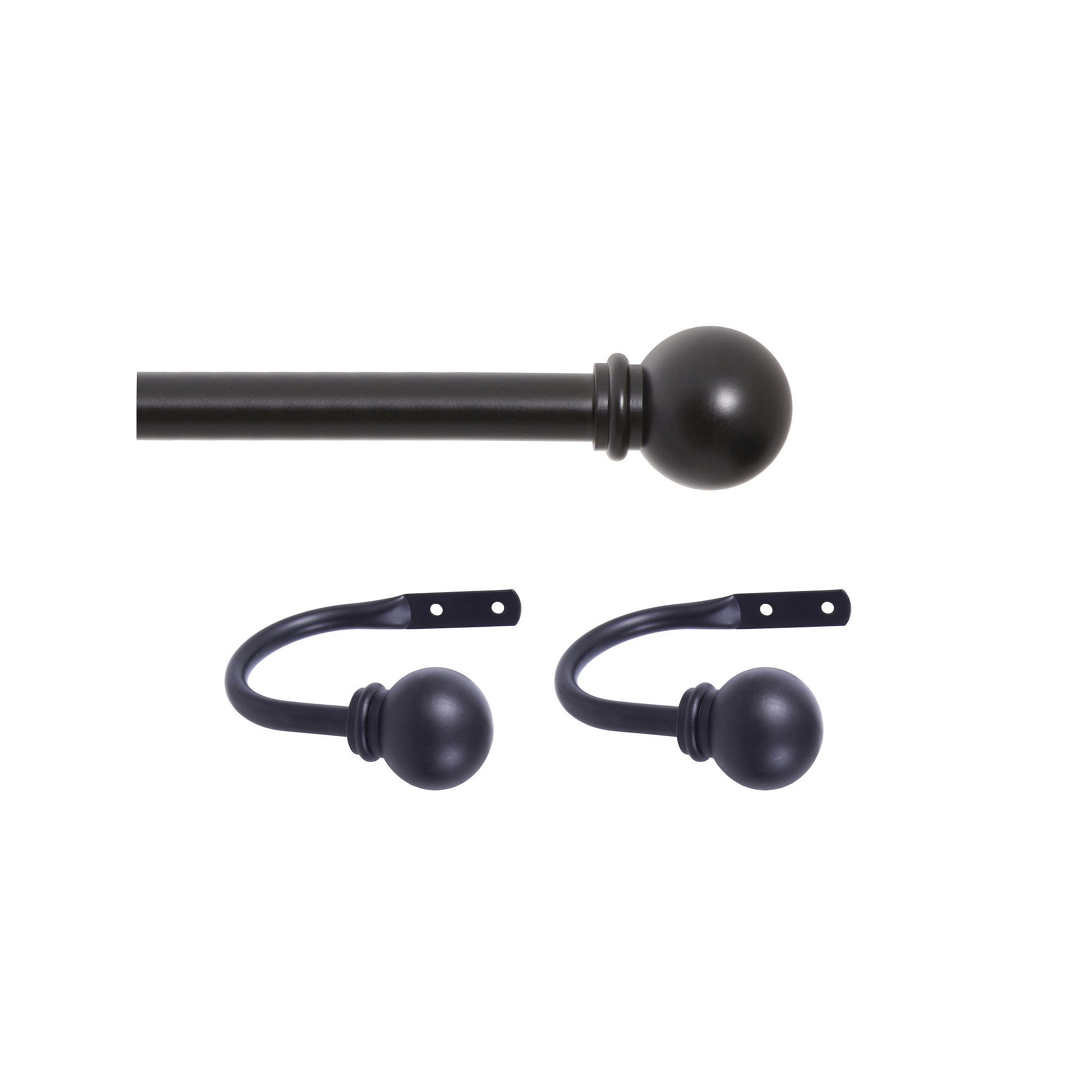 Kenney Chelsea 5/8” Decorative Curtain Rod & Holdback Set, Black