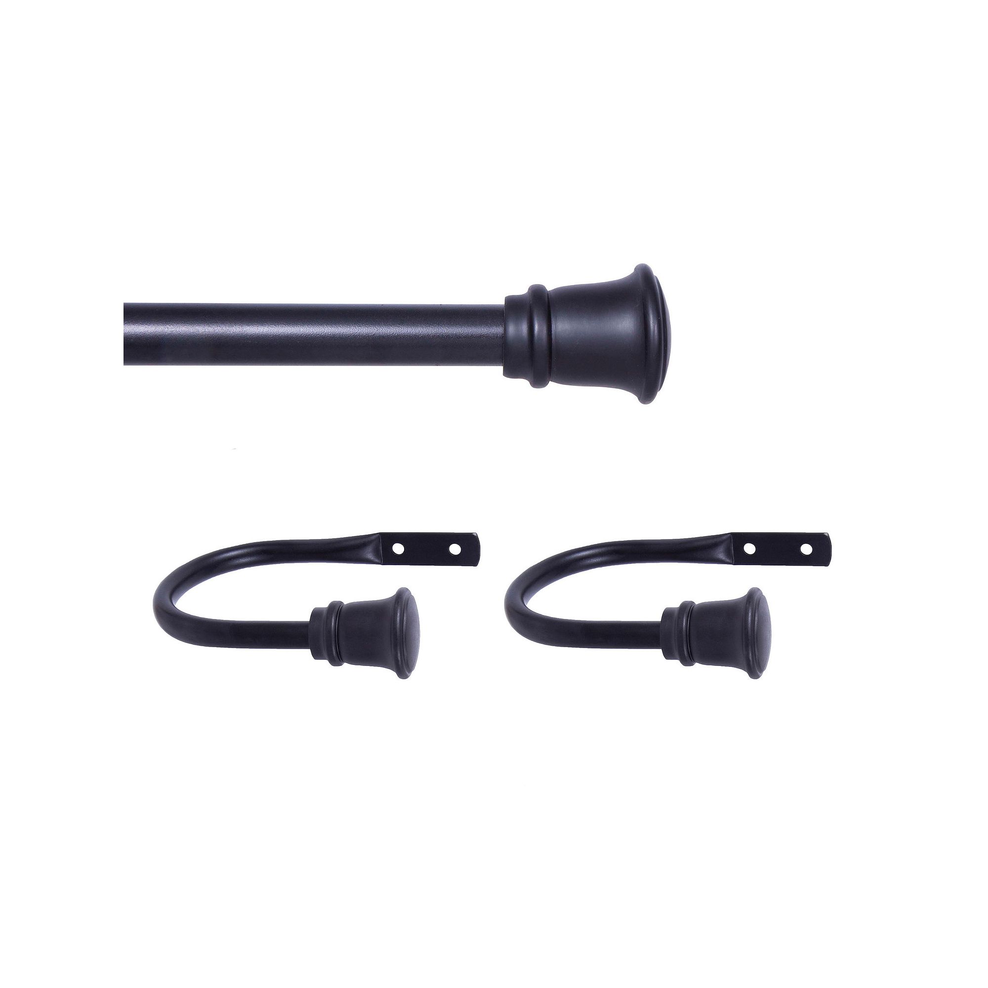 Kenney Trumpet 5/8” Decorative Curtain Rod & Holdback Set, Black