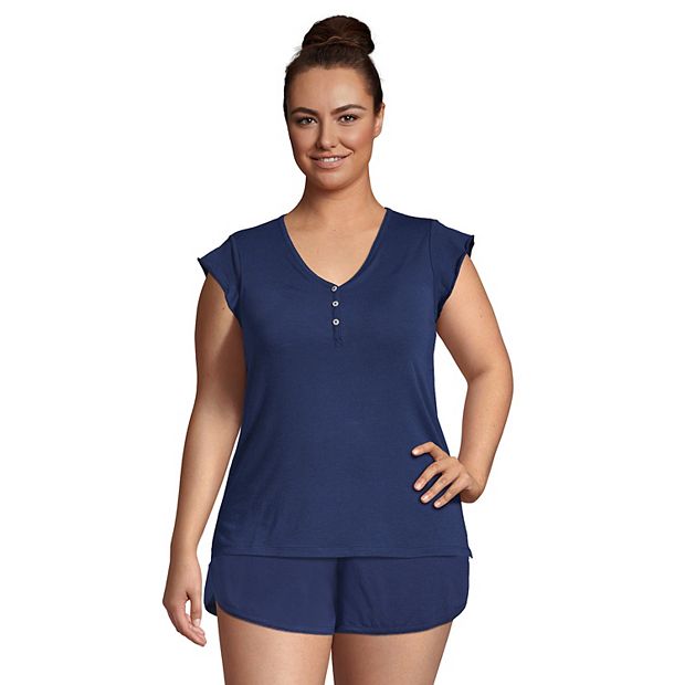 Plus Size Lands' End Comfort Knit Henley Pajama Top With Built-In