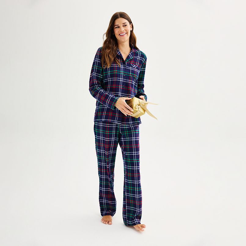 Women's Jammies For Your Families Plaid Flannel Sleep Top & Bottoms Pajama  Set