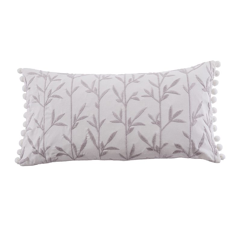 Levtex Home Pippa Embroidered Leaves Pom Pillow, White, Fits All