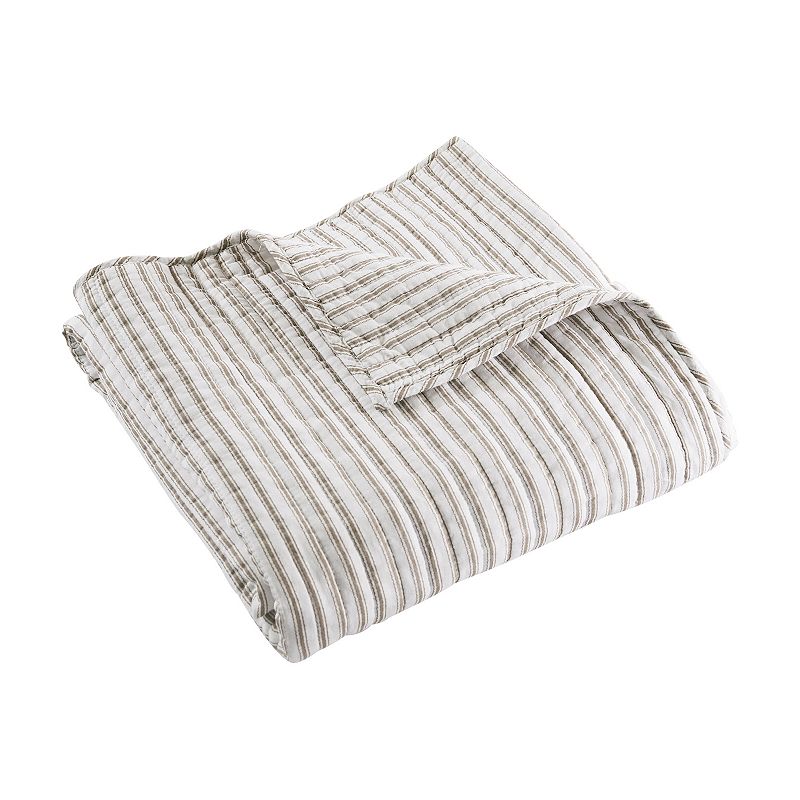 Levtex Home Tobago Stripe Taupe Quilted Throw, Beig/Green