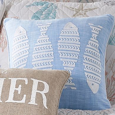Levtex Home Blue Sea Fish Embroidered Pillow