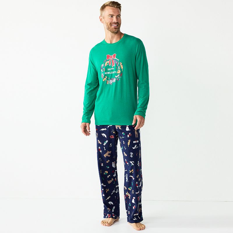 Mens Jammies For Your Families Happy Howlidays Pajama Set, Size: Large, Bl