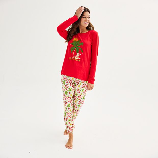 Women s Jammies For Your Families Santa On Holiday Top Bottoms Pajama Set