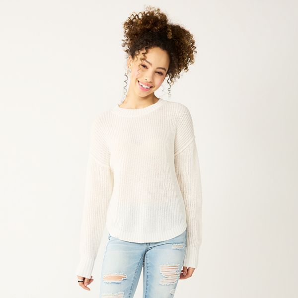 Juniors SO® Cozy Shirttail Hem Sweater - Egret (X LARGE)