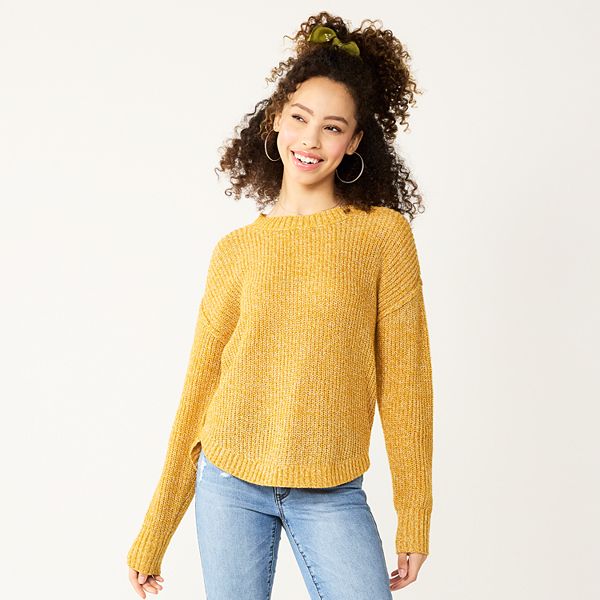 Juniors' SO® Cozy Textured Long Sleeve Sweater - Gold Marl (X LARGE)