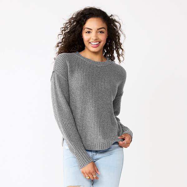 Juniors' SO® Cozy Shirttail Hem Sweater - Gray Marl (SMALL)